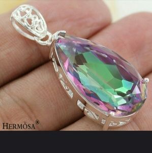 Beautiful Sterling rainbow cz pendant and chain
